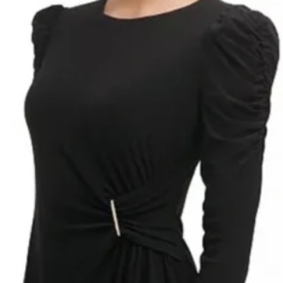 Tommy Hilfiger Ruched Waist Puffed Sleeve Midi Dress - Picture 9 of 14